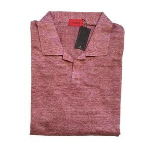 NWT Isaia Johnny Collar Polo Shirt Mens 3XL EU 58 Pink Rose Linen Short Sleeve